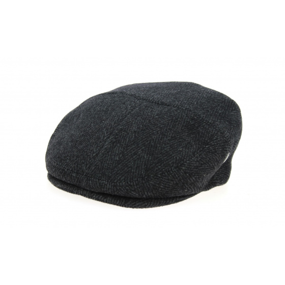 Split Flat Cap London Black & Gray Herringbone Wool - City Sport