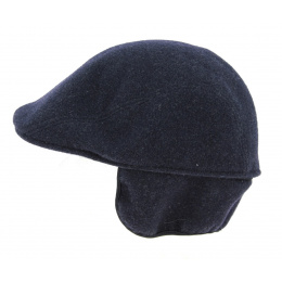 Crambes Navy Blue Wool Rounded Cap with Ear Flaps - Brighton