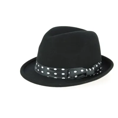 Chapeau Trilby Scarface Feutre Laine Pois Noir- Traclet Reference : 10859 | Chapellerie Traclet