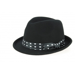 Scarface Trilby Hat Wool Felt Black Polka Dot - Traclet