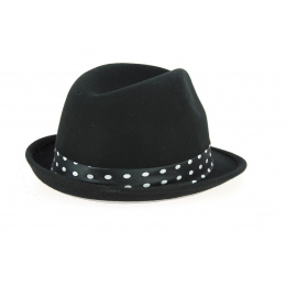 Scarface Trilby Hat Wool Felt Black Polka Dot - Traclet