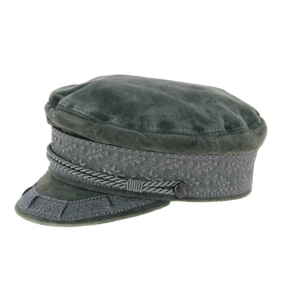 Gray genuine leather sailor cap