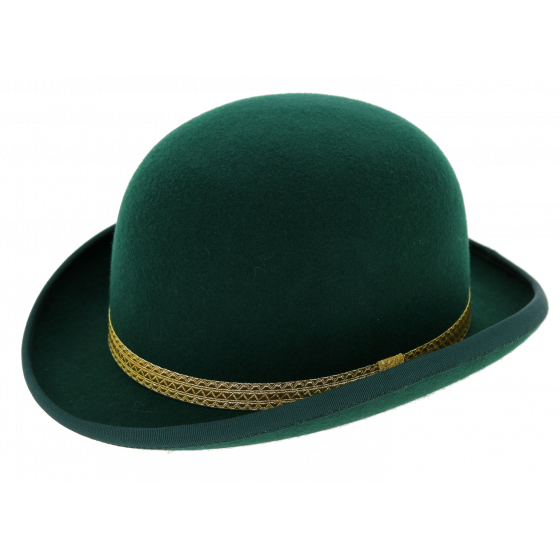 Chapeau Melon Feutre Laine Passementerie Vert - Traclet