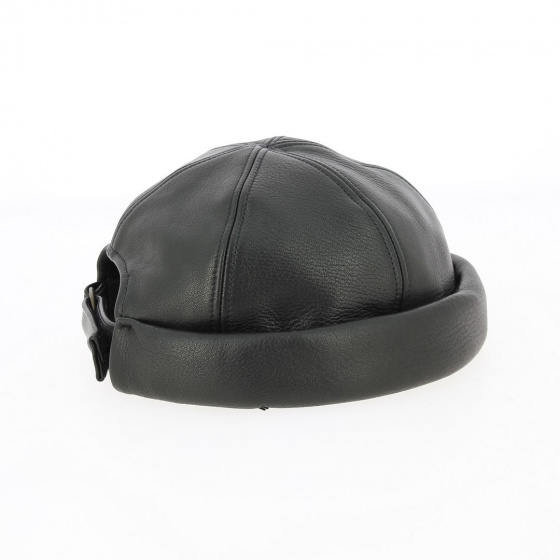 Black leather Docker Cooper beanie
