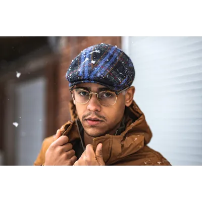 Blue checkered flat Jackson cap - Göttmann Reference: 11098 | Traclet Hat Shop