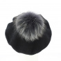 Black beret with fur pompom