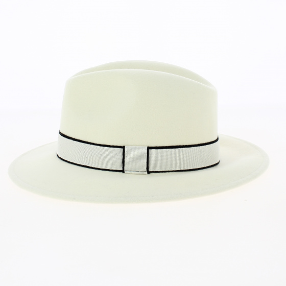 Fedora laine blanc -bandeau blanc