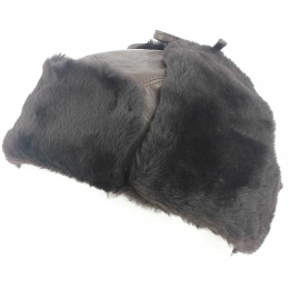 Brown Leather Trapper Hat with Real Fur - Traclet