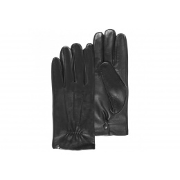 Men's black leather gloves with silk lining -Isotoner