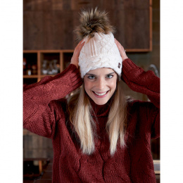 Pom-pom Beanie-Fur Graziella White - Pipolaki