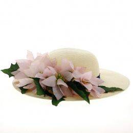 Flowered floppy hat: French creation. Unique model from the Ateliers de la Chapellerie TRACLET