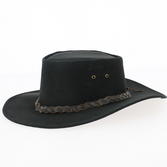 Australian Border Leather Hat Black - Aussie Apparel