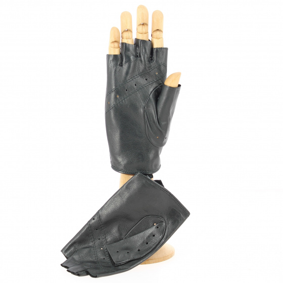 Women's Black Leather Driving Fingerless Gloves - Glove Story