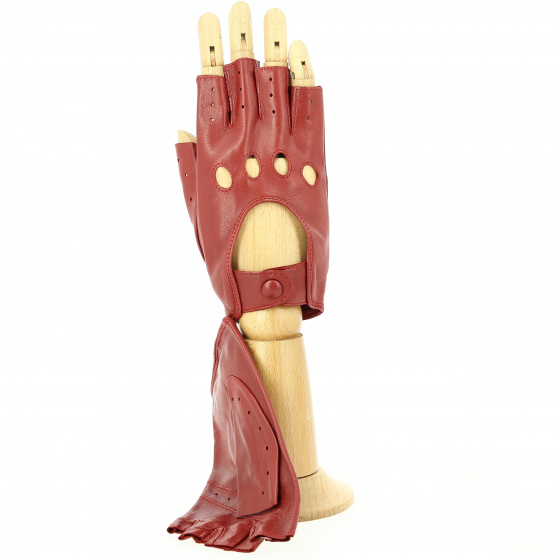 Red Leather Driving Fingerless Gloves / Gloves - Traclet