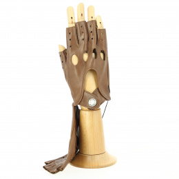 Brown Leather Driving Fingerless Gloves/Mitts - Traclet