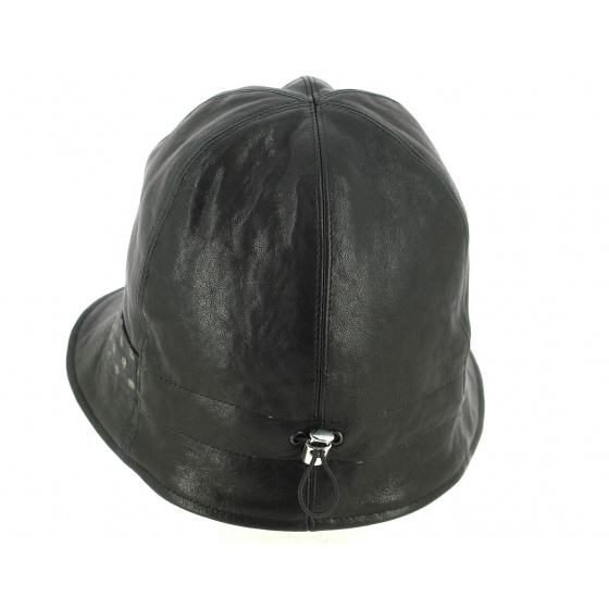 Black Leather Napoli Cloche Hat - Traclet