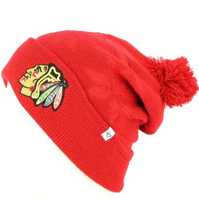 Long Beanie with Pom-pom Chicago Blackhawks - 47Brands Reference: 4046 | Chapellerie Traclet
