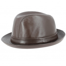 Brown Leather Brazil Trilby Hat - Crambes
