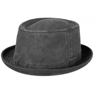 Stetson Black Washed Organic Cotton Porkpie Nahuas Reference: 8938 | Traclet Hat Shop