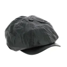 Black leather newsboy cap Reference: 11555 | Traclet Hat Shop