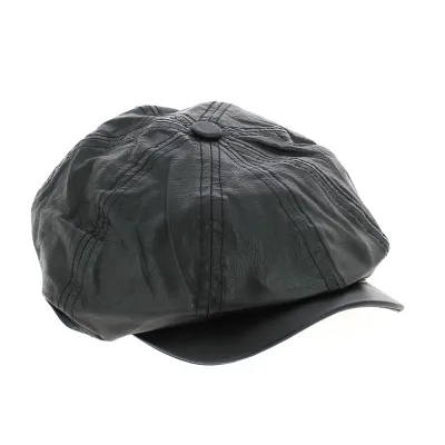 Black leather newsboy cap Reference: 11555 | Traclet Hat Shop
