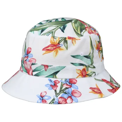 White Cotton Miami Leaves Bucket Hat - Traclet Reference: 11674 | Traclet Hat Shop