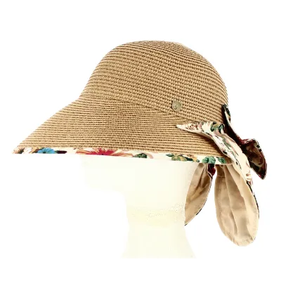 Chapeau Capeline Cache-Nuque Palmira Paille Papier Fleuri- Traclet Reference : 11733 | Chapellerie Traclet
