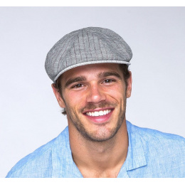 Grey Linen Lipsey Flat Cap - Bailey