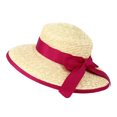 Chapeau Capeline Hepburn Paille Naturel Ruban Rose - Fléchet Reference : 11794 | Chapellerie Traclet