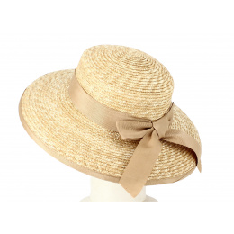 Hepburn Natural Straw Wide-Brimmed Hat with Beige Ribbon - Fléchet