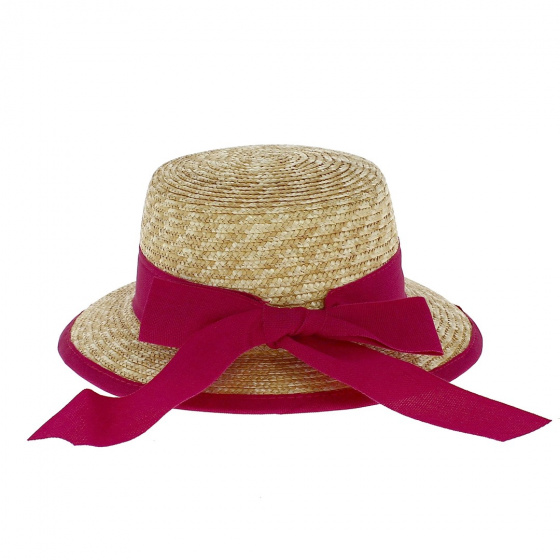 Cézanne Natural Straw Visor Cap Fuchsia - Fléchet
