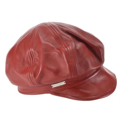 casquette gavroche cuir - Casquette Gavroche Cuir Rouge - Seeberger Reference : 11922 | Chapellerie Traclet
