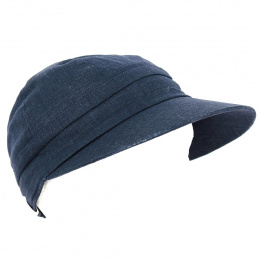 Enuko Large Visor Navy Blue Linen Cap - Traclet