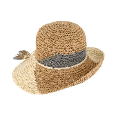 Valeille Straw Capeline Beige & Grey Paper- Traclet