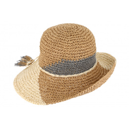Valeille Straw Capeline Beige & Grey Paper- Traclet