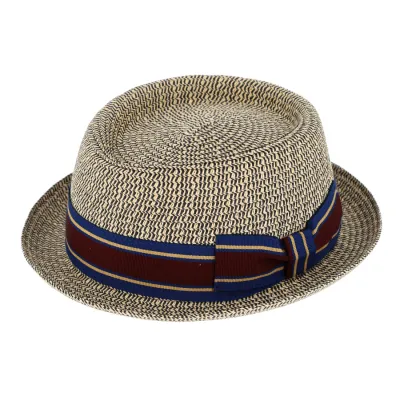 PorkPie Palermo Beige & Navy Paper Hat - Traclet