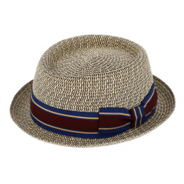 PorkPie Palermo Beige & Navy Paper Hat - Traclet