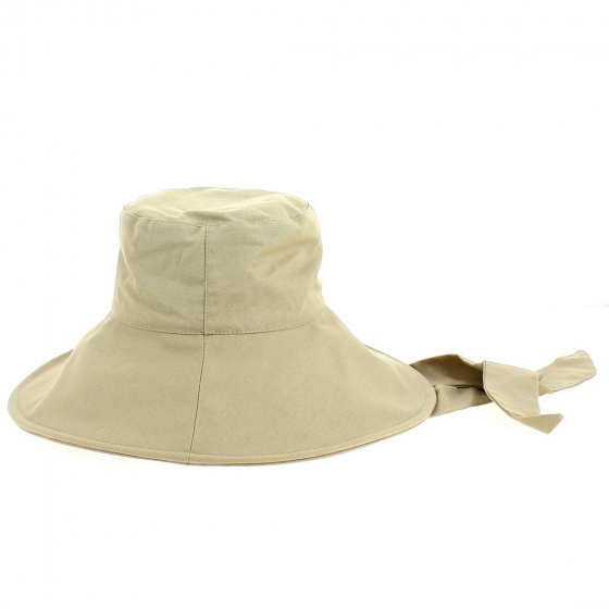 Large Brim Beige Cotton Capeline Hat - Fléchet