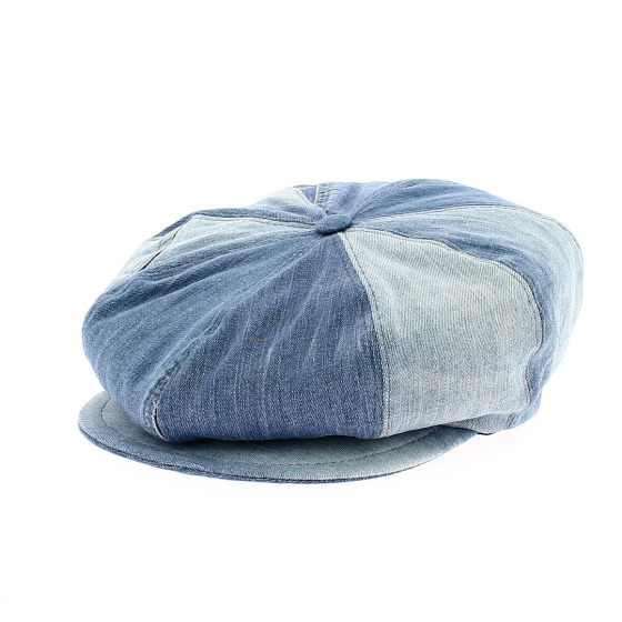 Alfredo Recycled Denim Patchwork Newsboy Cap - Traclet Alfredo Recycled Denim Patchwork Newsboy Cap - Traclet