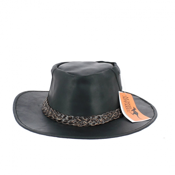Chapeau Traveller Bandjo Cuir Noir - Aussie Apparel