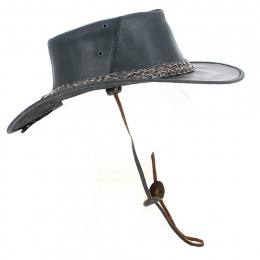 Traveller Hat Bandjo Black Leather - Aussie Apparel