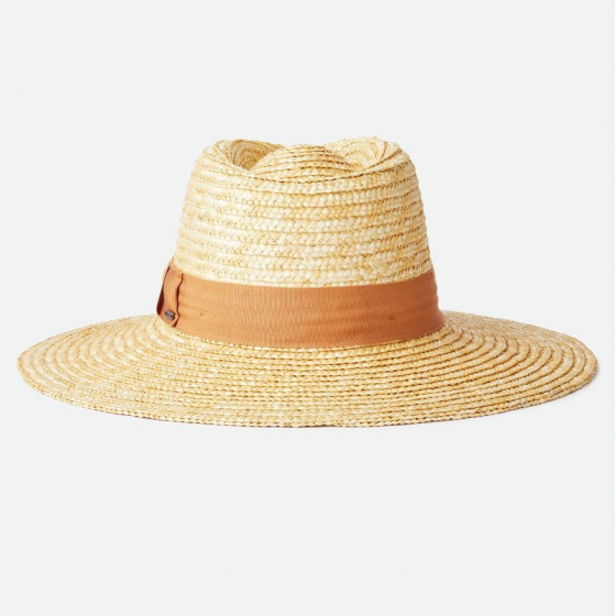 Joanna Wide Brim Traveler Hat Natural Orange Straw - Brixton