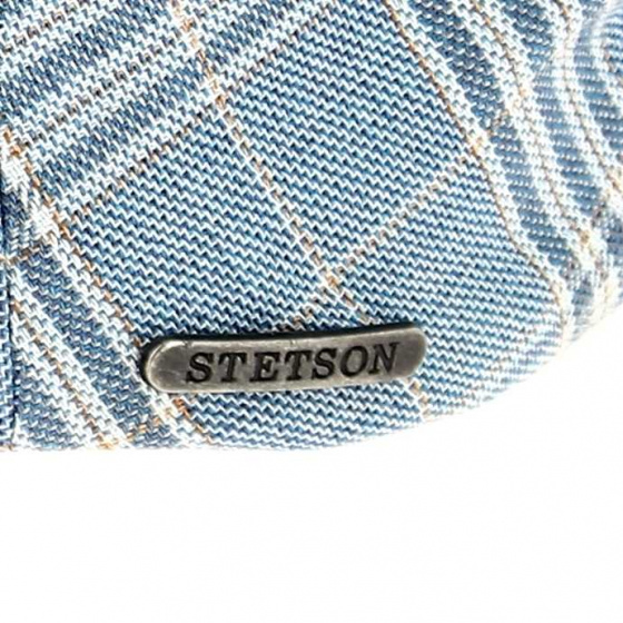 Casquette plate à carreaux bleu