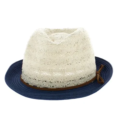 Chapeau Trilby Dentelle Paille Papier Bleu - Traclet