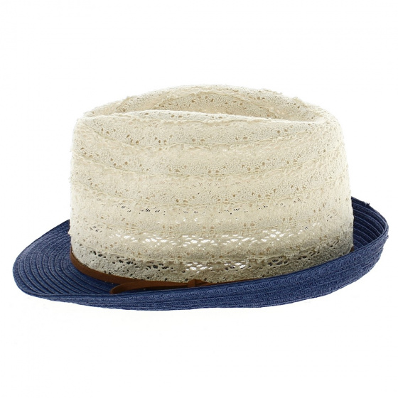 Chapeau Trilby Dentelle Paille Papier Bleu - Traclet