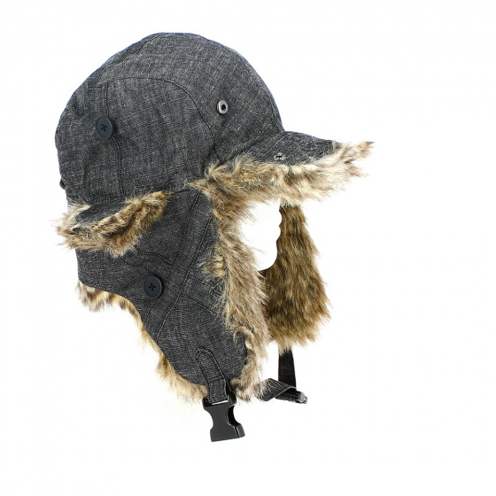 Chapka Fargus Fausse Fourrure Denim Noir - Nobis Chapka Fargus Fausse Fourrure Denim Noir - Nobis