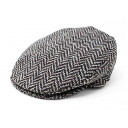 Heather grey herringbone flat cap - Hanna Hats