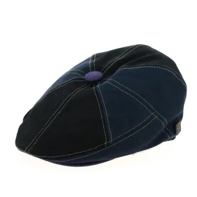Casquette 8 côtes noir/marine/violine 100% lin Reference : 12410 | Chapellerie Traclet