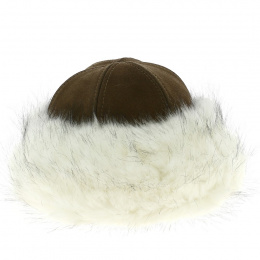 Juliette Leather Hat with Faux Fur Acrylic Brown - Traclet