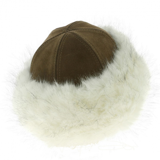 Juliette Leather Hat with Faux Fur Acrylic Brown - Traclet